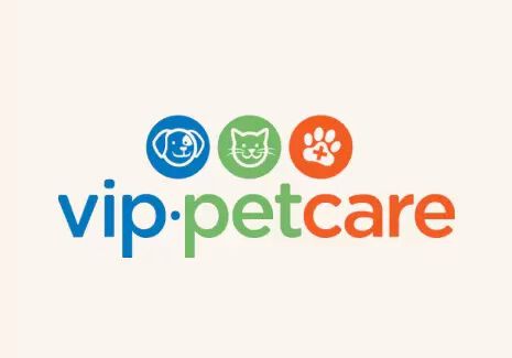 VIP Petcare logo with icons of a dog, cat, and paw print above the text, on a light background.